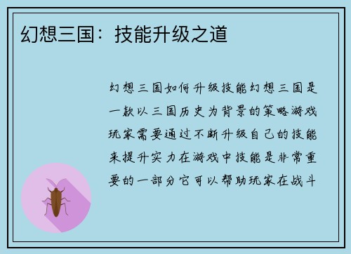 幻想三国：技能升级之道